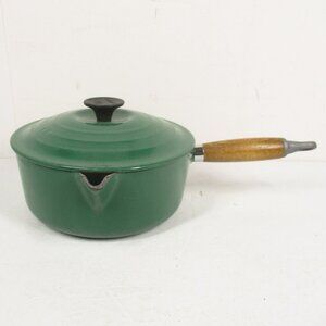 Vintage LE CREUSET Wood-Handle Sauce Pot #20 Hunters Green Poor Spout France